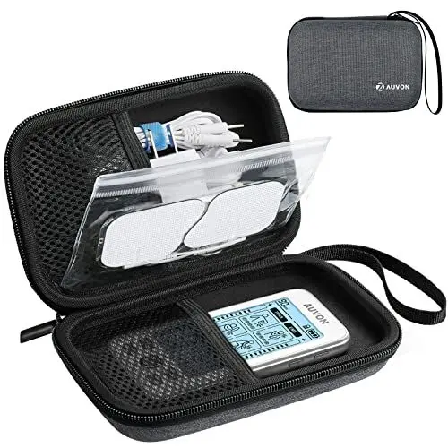 Produktbild: AUVON Harte EVA Case für TENS, Transporttasche mit einer versiegelten Tasche, kompatibel mit den meisten TENS Gerät und Elektrodenpads, stoßfeste & wasserdichte TENS Reiseetui für Zubehör (nur Etui)