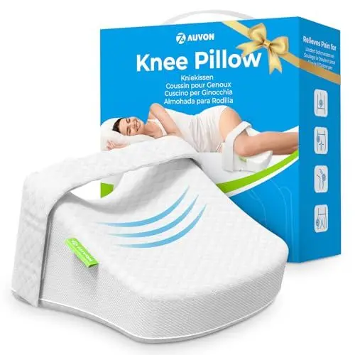 Produktbild: AUVON Kniekissen für Seitenschläfer für schmerzfreien Schlaf, Beinkissen mit Memory-Schaum, atmungsaktiv, Ergonomisches Lagerungskissen zur Unterstützung von Beinen, mit abnehmbarem Schultergurt