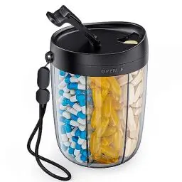 Produktbild: AUVON Tablettenbox 7 Tage Morgens Mittags Abends, Rund Pillendose 6 Fächer mit Großen Separaten Fächern, tragbare Medikamentenbox für Vitamine, Fischöl, Medikamente, Nahrungsergänzungsmittel usw.