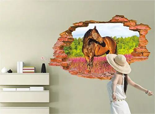 Produktbild: AUVS® 3D Lebendige Tiere- Selbstklebende Abnehmbaren Durchbrechen Die Mauer Vinyl Wandsticker / Wandgemälde Kunst Aufkleber Dekorateur (8001H Pferd Horse(60*90cm))