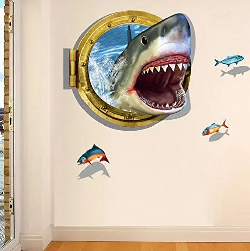 Produktbild: AUVS® 3D Lebendige Tiere- Selbstklebende Abnehmbaren Durchbrechen Die Mauer Vinyl Wandsticker / Wandgemälde Kunst Aufkleber Dekorateur (Hai Maul Shark Mouth(60 * 90cm))