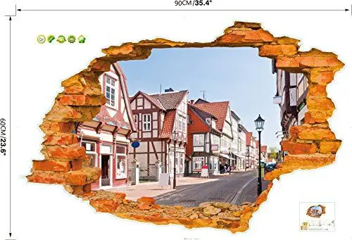 Produktbild: AUVS® 3D- Selbstklebende Abnehmbaren Durchbrechen Die Mauer Vinyl Wandsticker/Wandgemälde Kunst Aufkleber Dekorateur (8001A New Building(60cm X 90cm))