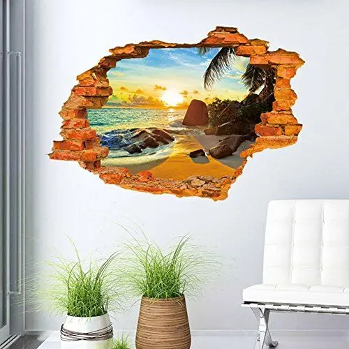 Produktbild: AUVS® 3D- Selbstklebende Abnehmbaren Durchbrechen Die Mauer Vinyl Wandsticker/Wandgemälde Kunst Aufkleber Dekorateur (8001C Sunny Beach(60cm X 90cm))
