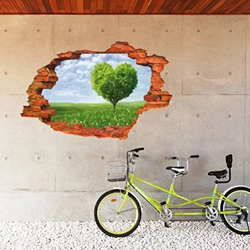 Produktbild: AUVS® 3D- Selbstklebende Abnehmbaren Durchbrechen Die Mauer Vinyl Wandsticker/Wandgemälde Kunst Aufkleber Dekorateur (8024A Grünen Liebe Baum Green Love Tree(60cm*90cm))