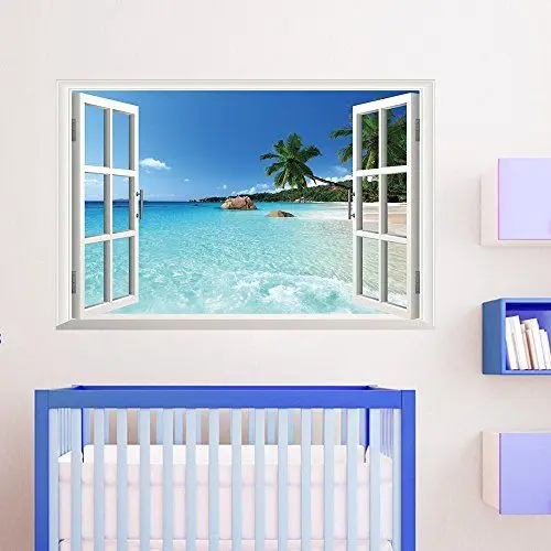 Produktbild: AUVS® 3D- Selbstklebende Abnehmbaren Durchbrechen Die Mauer Vinyl Wandsticker/Wandgemälde Kunst Aufkleber Dekorateur (Fenster Mit Meerblick (60 * 90cm))