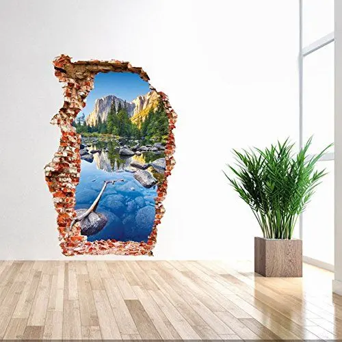 Produktbild: AUVS® 3D- Selbstklebende Abnehmbaren Durchbrechen Die Mauer Vinyl Wandsticker / Wandgemälde Kunst Aufkleber Dekorateur (3024 Mountain Valley( 60*90cm))