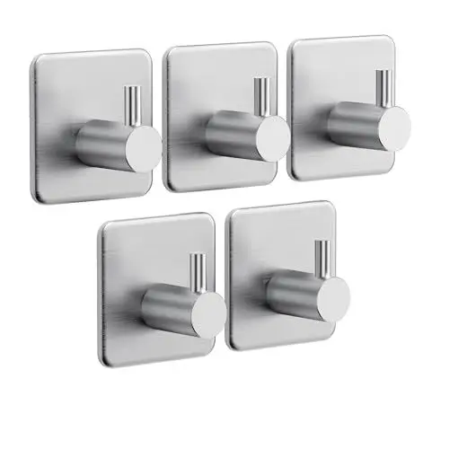 Produktbild: Auxmir Handtuchhalter ohne Bohren, 6 Stück Handtuchhaken Edelstahl Klebehaken Kleiderhaken Haken Selbstklebend, Ideal für Bad Toilette Küche Büro, Silber