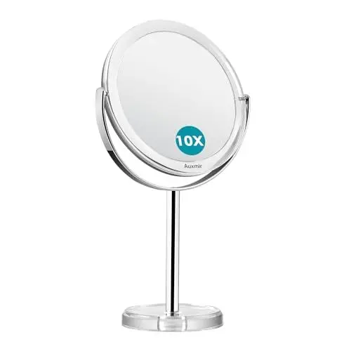 Produktbild: Auxmir Kosmetikspiegel Doppelseitiger Schminkspiegel mit 1X/10X Vergrößerung, Tischspiegel Stehend 360° Schwenkbar, Abnehmbarer Rasierspiegel für Schminken Makeup Gesichtspflege und Reisen