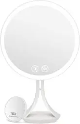 Produktbild: Auxmir Kosmetikspiegel LED Beleuchtet, 2000 mAh Wiederaufladbarer Schminkspiegel Tischspiegel, Stufenlos für Dimmbare Helligkeit 3 Lichtfarben, 1X HD-Spiegel für Zuhause Hotel