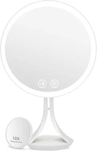 Produktbild: Auxmir Kosmetikspiegel LED Beleuchtet, 2000 mAh Wiederaufladbarer Schminkspiegel Tischspiegel, Stufenlos für Dimmbare Helligkeit 3 Lichtfarben, 1X HD-Spiegel für Zuhause Hotel