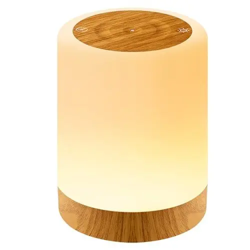 Produktbild: Auxmir Nachtlicht Nachttischlampe Touch Dimmbar mit 256 RGB Farben 5 Modi, Tischlampe Kabellos USB Aufladbar Timing Funktion, Tragbar LED Lampe Holzmaserung, Stilllicht für Schlafzimmer Wohnzimmer