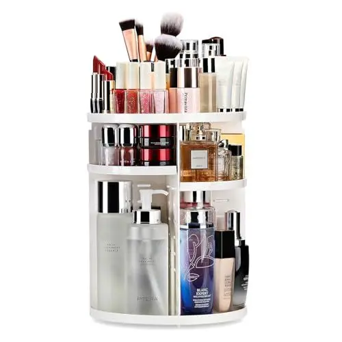 Produktbild: Auxmir Make Up Kosmetik Organizer, 360° Drehbar Skincare Beauty Organizer, Schmink Kosmetikbox Aufbewahrungbox aus Kunststoff für Dresser Schlafzimmer Badezimmer, Weiß