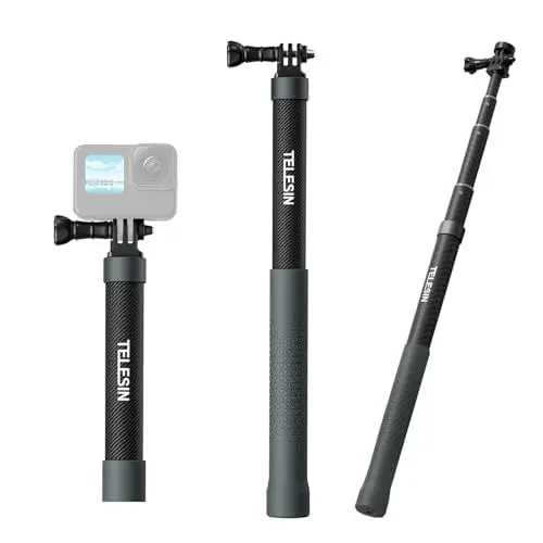 Produktbild: Selfie Stick Carbon Fiber Monopod Pole Extendable Invisible 120cm/47.2 inch für GoPro Insta360,Wasserdichtes Monopod für GoPro Hero 13 12 11 10 9 8, Insta360, One R X2 X3 Go 2, DJI Action