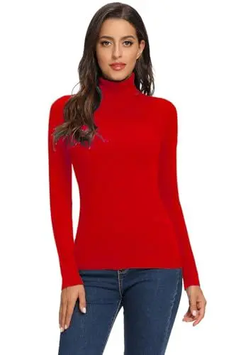 Produktbild: AVACOO Damen Rollkragenpullover Strickpullover Basic Langarmshirt Super Soft Pullover Rot, M (Gr. 38)