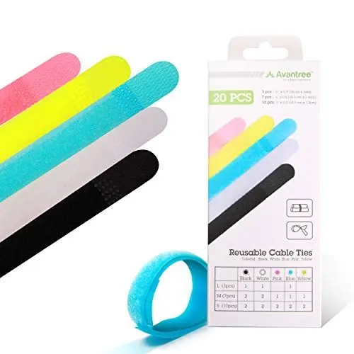 Produktbild: Avantree 20 STK. Wiederverwendbare farbenfrohe Klett-Kabelbinder, Schnurbinder Gurt, Klettverschluss, Special Design Kabel Organisator für Tablet PC TV und Mehr