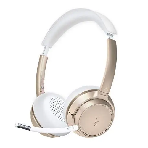 Produktbild: Avantree AH6B Bluetooth 5.0 Headset mit Abnehmbaren Mikrofon für PC Computer Laptop Tablets, Stereo Hi-Fi Kabelloses Kopfhörer, 22 Stunden für Home-Office, Skype, Champagner Gold Pink Rose Weiß