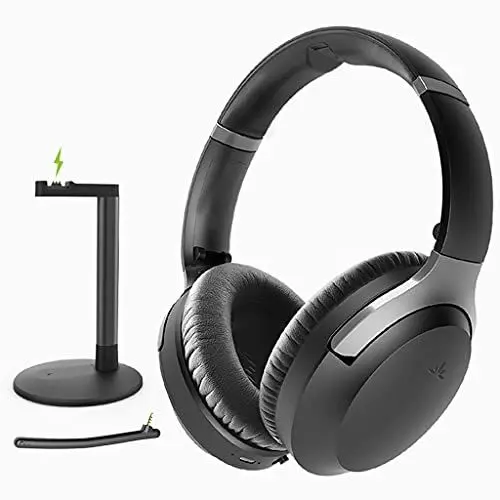 Produktbild: Avantree Aria Podio aptX-HD Bluetooth 5.0 Noise Cancelling Kopfhörer mit Ladestation, Kabellos Over Ear Headset mit Boom-Mikrofon für Besprechungen, Online-Unterricht, Arbeiten am PC, Handy, Laptop