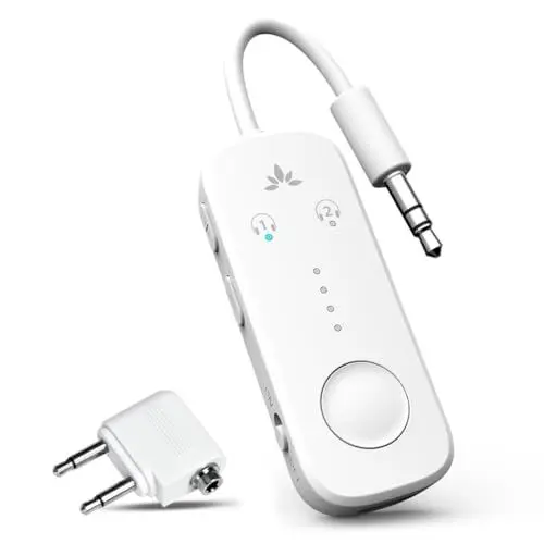 Produktbild: Avantree Relay - Premium Flugzeug Bluetooth 5.3 Adapter, Unterstützt 2 AirPods oder Kopfhörer mit aptX Low Latency, 3,5mm AUX Kabelloser Audio-Transmitter Für Flugreisen, TV, Fitnessstudio, Tablets