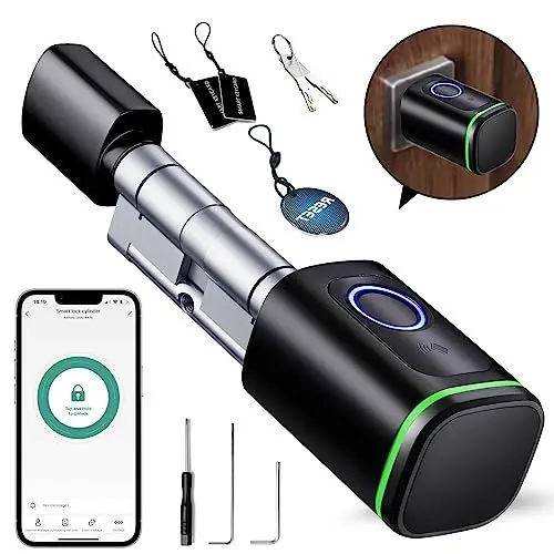 Produktbild: AVATTO Smart Elektronisches Türschloss SchließZylinder 70mm (35/35) mit Fingerabdruck, 2 Schlüssel, IC-Karte, Smart Life/Tuya-App Kontrolle, Bluetooth, Zylinderschloss