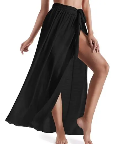 Produktbild: AVAYUU Damen Sarong Pareo Strand Wickelrock Offene Front Strandkleid Sexy Bikini Vertuschen Sommer Badeanzug Cover up Strandtuch Vertuschung Wrap TapisserieWickeltuch mit Schlitz Schwarz