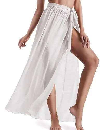 Produktbild: AVAYUU Damen Sarong Pareo Strand Wickelrock Offene Front Strandkleid Sexy Bikini Vertuschen Sommer Badeanzug Cover up Strandtuch Vertuschung Wrap TapisserieWickeltuch mit Schlitz Weiß