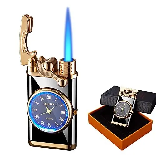 Produktbild: AVCXEC Jet Feuerzeug, Feuerzeug mit Uhr, Winddichtem Tragbares Aufblasbar Feuerzeug, Creative Dial Rocker Arm Inflatable Lighter für Männer und Vater Geschenks mit Geschenkbox, für Zigarette, Schwarz