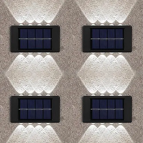 Produktbild: AVCXEC Solar LED Wandleuchten, Solar Wandleuchte Außen, 4 Stück Wandbeleuchtung LED, 8 LEDs Wandleuchte Aussen, IP65 Wasserdicht Solar Wandleuchten Dekorative für Garten Terrasse Treppe, Weiß