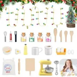 Produktbild: AVCXEC Wichtel Zubehör, 30 Stück Puppenhaus Zubehör, Miniatur Wichtel Zubehör, Miniatur Küche Backen Set mit Mini Glas Obst Glas Zubehör 1/12 Miniatur Puppenhaus für Wichtel Zubehör Weihnachten Deko