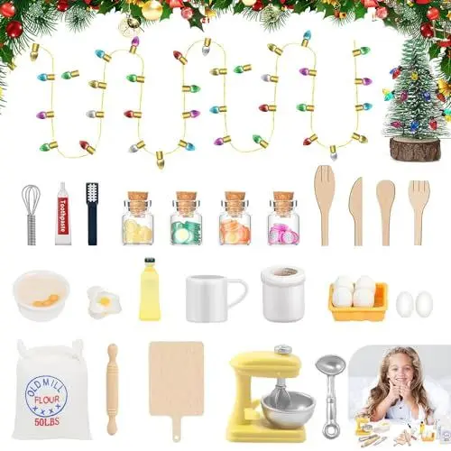Produktbild: AVCXEC Wichtel Zubehör, 30 Stück Puppenhaus Zubehör, Miniatur Wichtel Zubehör, Miniatur Küche Backen Set mit Mini Glas Obst Glas Zubehör 1/12 Miniatur Puppenhaus für Wichtel Zubehör Weihnachten Deko