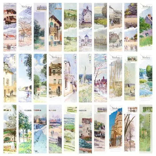 Produktbild: AVECMOI Papier Lesezeichen Set, Sisley Landschaft Ölgemälde Serie, Lesegeschenke für Kinder, Erwachsene und Buchliebhaber, 30er-Set, 15 x 4 CM