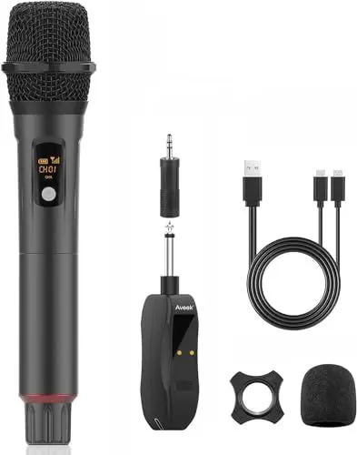 Produktbild: Aveek Karaoke Mikrofon Kabellos Set, 2.4GHz Drahtloses Handmikrofon,6,35/3,5 mm Mikrofonöffnung,Mit Aufladbarem Empfänger,Geeignet Für Karaoke-Maschinen, Hochzeiten, DJs, Partys