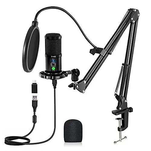 Produktbild: Aveek USB Mikrofon mit Arm, Streaming, Gaming, Podcasting, PC Mikrofon mit Mute Button, Popfilter, 192 KHZ/24BIT