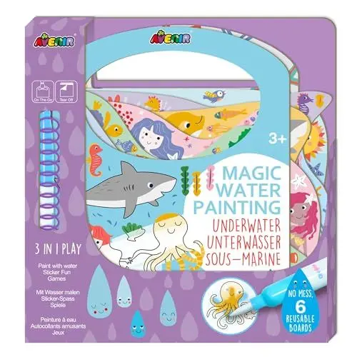Produktbild: Avenir Ausmalspiel Unterwasser, 3-in-1 Kreativ-Set mit Spielen, Stickern und Ausmalbildern, DIY, für Kinder ab 3 Jahren