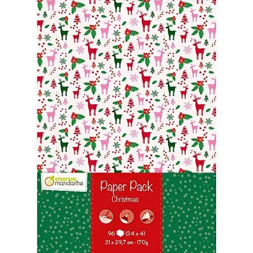 Produktbild: Avenue Mandarine CC039C Paper Pack, 96 Bogen aus Papier 170g (24 Designs x4), DIN A4, 21 x 29,7 cm, ideal für Bastelprojekte, 1 Pack, Weihnachten