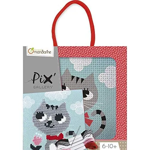 Produktbild: Avenue Mandarine KC026O Set Pix Gallery mit bedrucktem Stoff 12,7 x 12,7 cm, Rahmen 14 x 2 x 14 cm, 5 Garnrollen und 1 Nadel, 1 Set, Katze , 6 Jahre bis 10 Jahre
