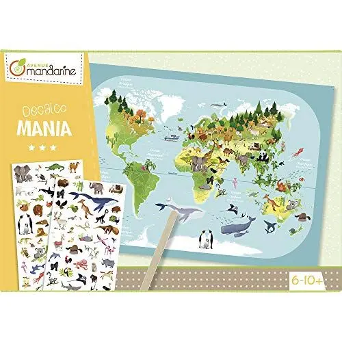 Produktbild: Avenue Mandarine KC042C Kreativset (Decalcomania mit 1 Weltkarte aus Karton und 2 Bogen Rubbelbilder, ideal, um die Welt mit Freude zu entdecken) 1 Pack