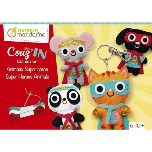 Produktbild: Avenue Mandarine KC146C - Kreativset Mini Couz'IN, 4 Tiere zum Nähen, ideal für Kinder ab 6 Jahren, 1 Set, Superhelden