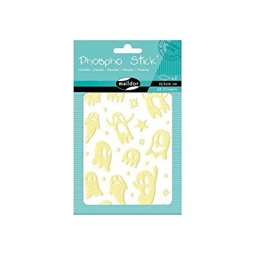 Produktbild: Avenue Mandarine Maildor AE080O Packung Sticker Phospho' Stick (mit Glitter Effekt, 2 Bögen in Format DIN A6, 10,5 x 16 cm, ideal für Kinder ab 5 Jahren, Gespenster) 64 Stickers