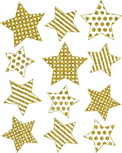 Produktbild: AVERY Zweckform 12 Fensterbilder Weihnachten Sterne gold (Made in Germany, selbstklebende Fenstersticker, Weihnachtsdeko Fenster, Fensterfolie ablösbar, beglimmert) 1 Bogen/12 Fensteraufkleber, 52951