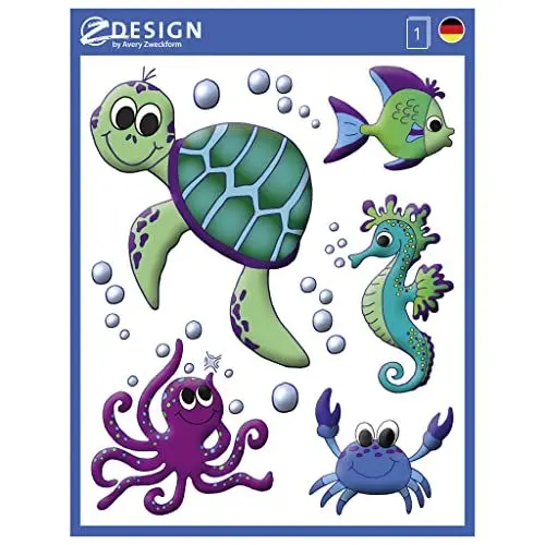 Produktbild: AVERY Zweckform 54994 Fensterbilder Meereswelt 10 Stück (bunte selbstklebende Fensteraufkleber für Kinder, glänzend, wasserfest, ablösbare Fensterfolie, Fenstersticker und Deko für Fenster, Spiegel)