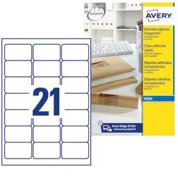 Produktbild: AVERY Zweckform J8560-25 Adressetiketten/Adressaufkleber (525 Etiketten, 63,5x38,1mm auf A4, bedruckbar, selbstklebend, für DIN B6/C6 Briefkuverts, Polyesterfolie, Inkjet-Drucker) 25Blatt, transparent