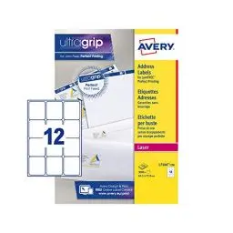 Produktbild: Avery Adressetiketten für Laserdrucker, ohne Papierstau, 12 pro Bogen 63,5x72mm weiß (3000 Etiketten)