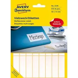 Produktbild: Avery Zweckform 3336 Haushaltsetiketten selbstklebend (50 x 14 mm, 672 Aufkleber auf 28 Bogen, Vielzweck-Etiketten für Haushalt, Schule und Büro zum Beschriften und Kennzeichnen) blanko, weiß