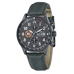Produktbild: AVI-8 Herren 42mm Hawker Hurricane Classic Chronograph Military Green Japanische Quarz-Fliegeruhr mit Lederarmband AV-4011-0D
