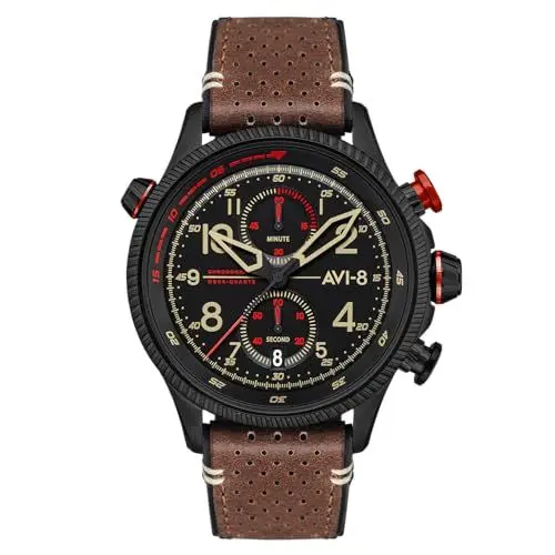 Produktbild: AVI-8 Herren 43mm Hawker Hunter Duke Chronograph Tangmere Japanische Meca-Quarz Fliegeruhr mit Lederarmband AV-4080-04