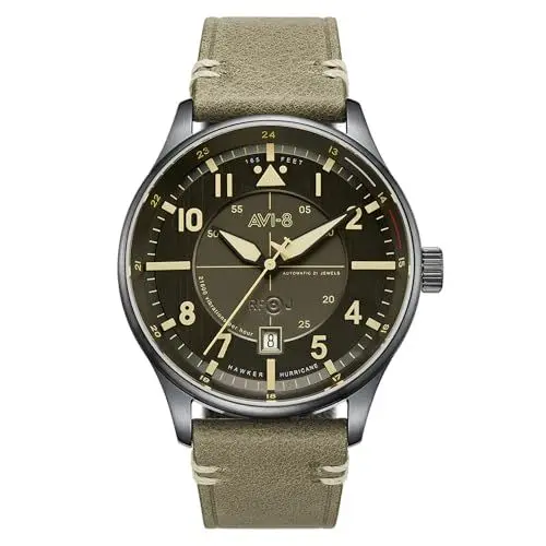 Produktbild: AVI-8 Herren 43mm Hawker Hurricane Kent Automatik Stanton Fliegeruhr mit Lederarmband AV-4094-04