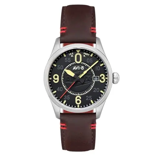 Produktbild: AVI-8 Spitfire Smith Automatikuhr für Herren, 42 mm, Lederarmband, AV-4090, Granitschwarz, Smith Automatic Airfix Edition