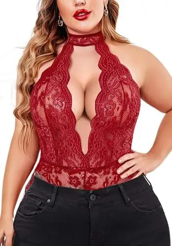 Produktbild: Avidlove Body Damen Sexy Spitze Bodysuit Spaghettiträger Ärmellos Bodys Slim Jumpsuit Elegant Netz Unterziehbody Mode Rückenfrei Oberteil Schmal Cami Top,Weinrot18W