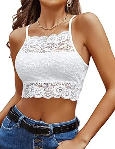 Produktbild: Avidlove Crop Tops Damen Spitze Unterhemd Camilose Oberteile Sexy Corsage Weiß L