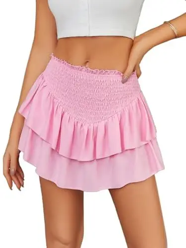 Produktbild: Avidlove Damen Mini Rock Faltenrock Sexy Ruffled Skater Rock Hoch Tailliert Minirock Kurzer Röcke Vielseitiges Kleid Lässiger Geschichtet Strandrock Rot S